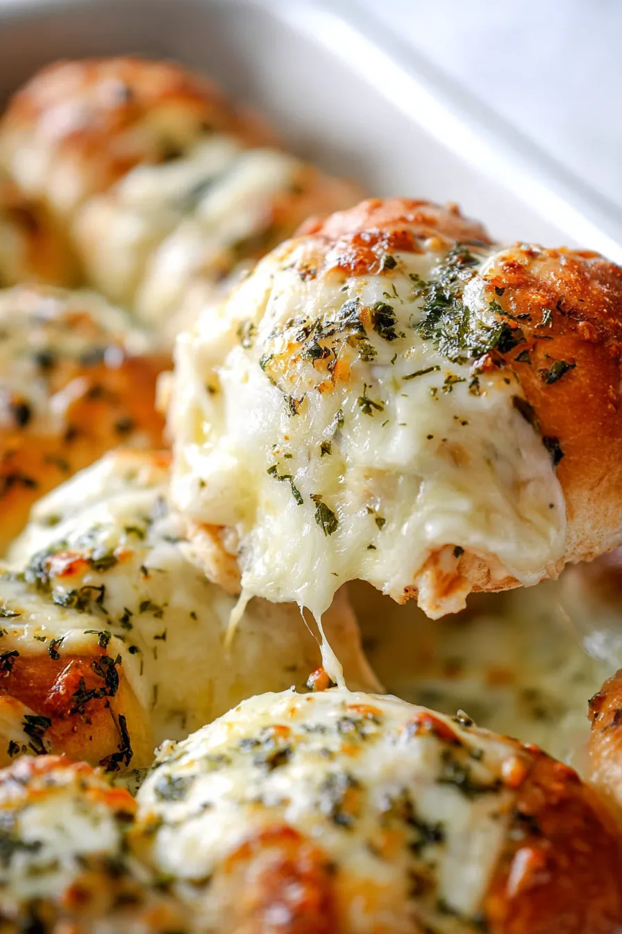 A close up of cheesy garlic Hawaiian rolls.