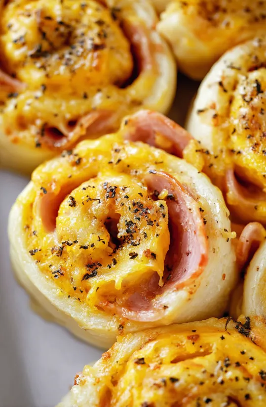 Baked ham and cheese roll ups.
