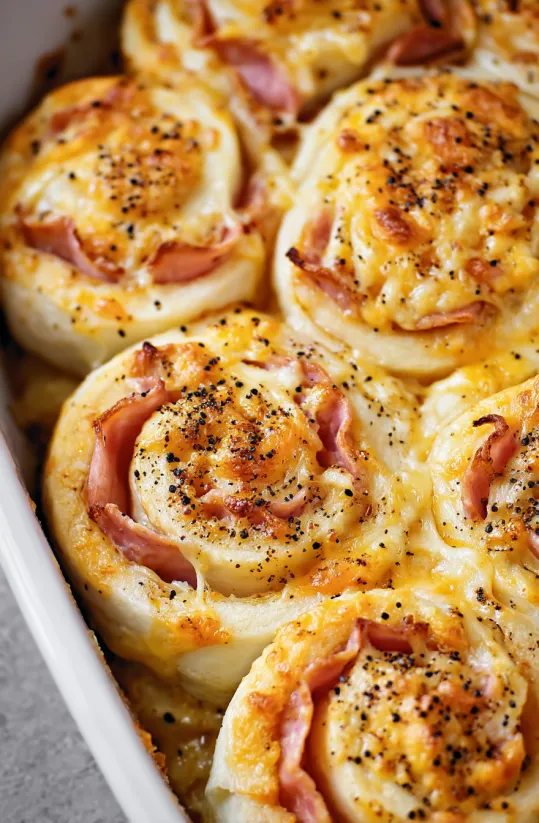Baked ham and cheese roll ups.