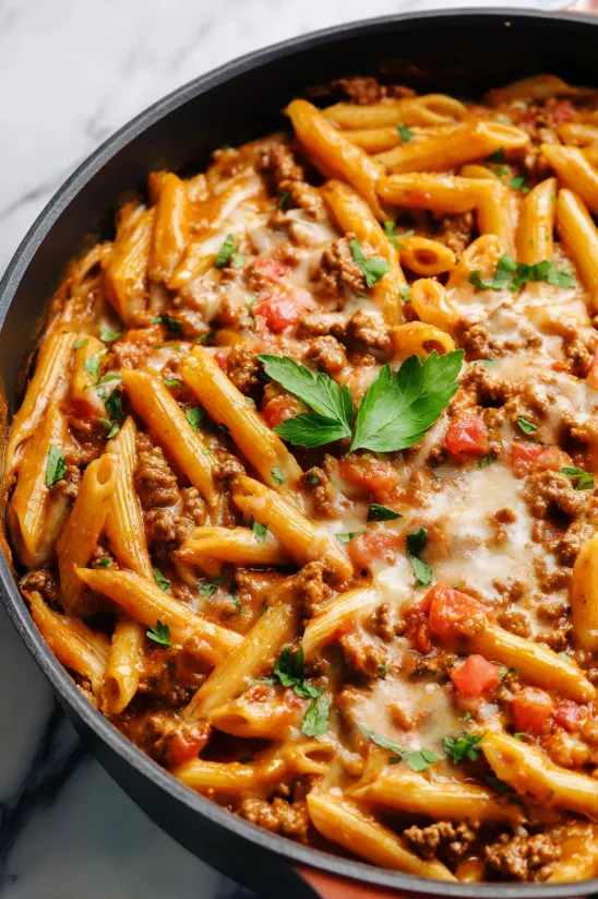A bowl of creamy rotel pasta.