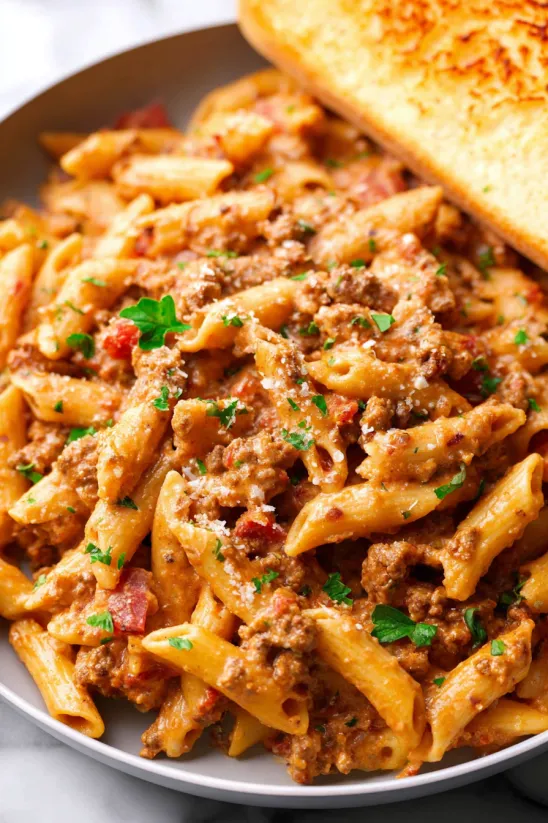 A plate of creamy rotel pasta.