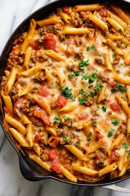 A pan of creamy rotel pasta.