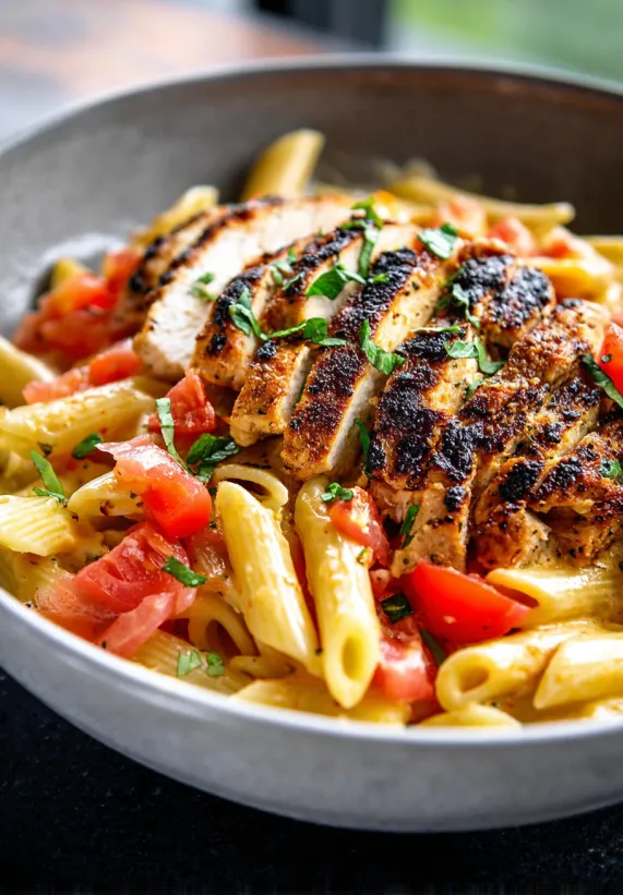 A plate of Cajun chicken pasta.