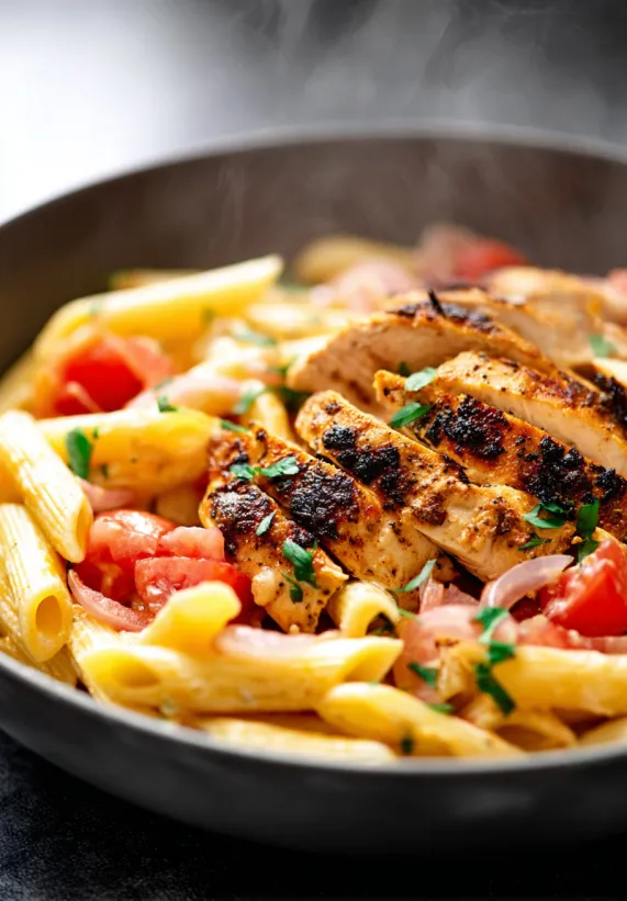 A plate of Cajun chicken pasta.