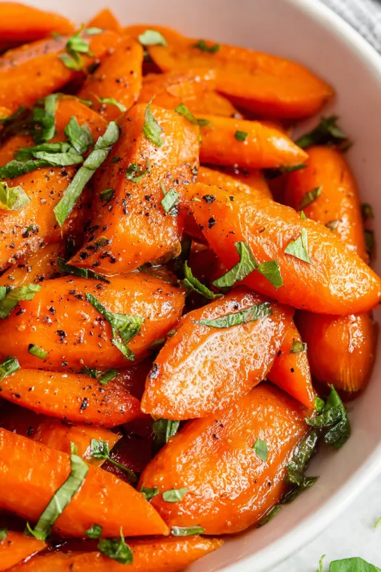A bowl of candied carrots.