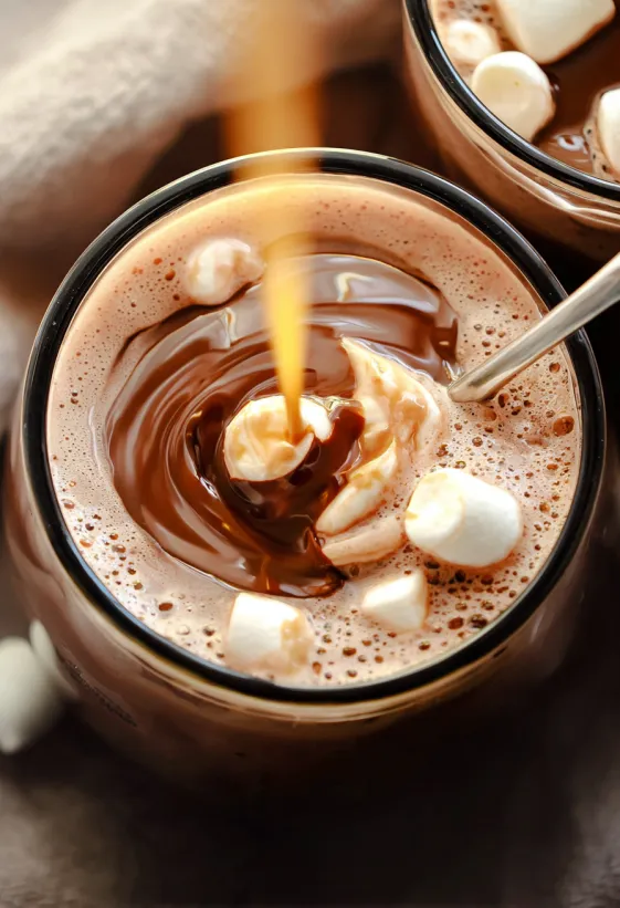 A cup of hot chocolate with marshmallows in it.