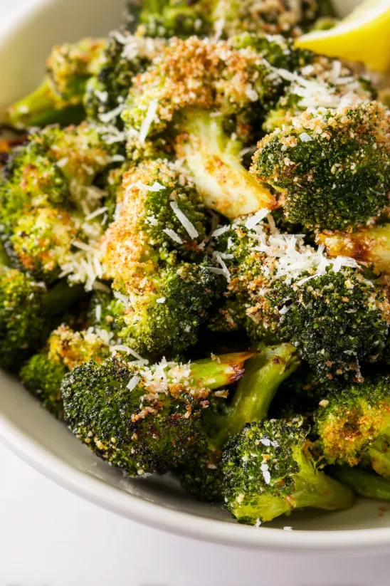 A dish of Parmesan roasted broccoli.