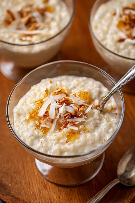 A bowl of coconut rice pudding.