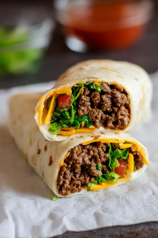 A burger wrap with lettuce and tomato.