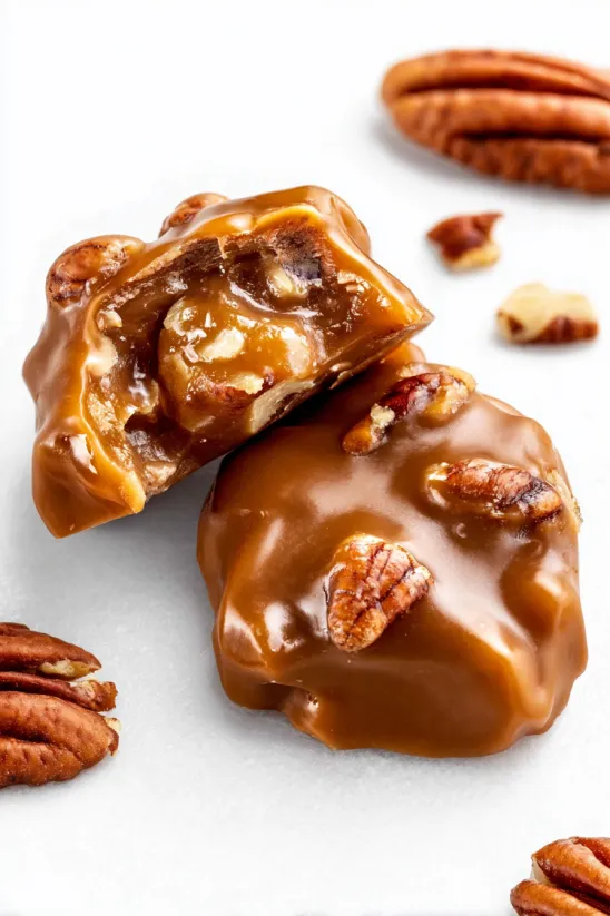 Caramel Pecan Clusters on a table.