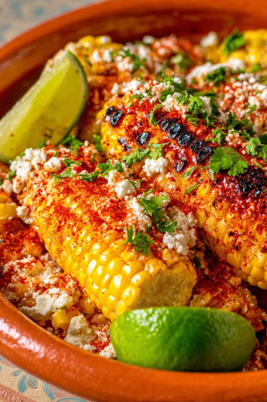 A bowl of Mexican street corn salad.