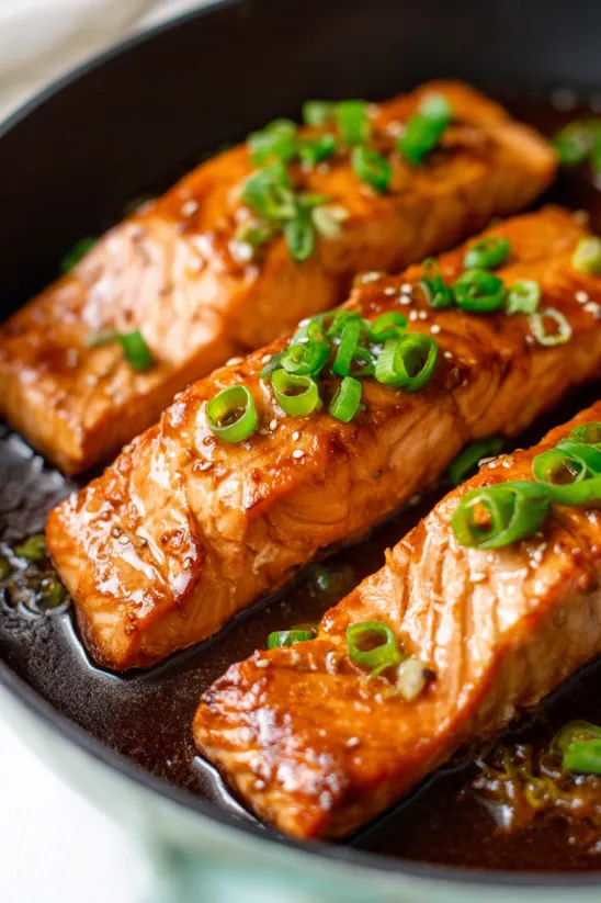 A plate of teriyaki salmon.