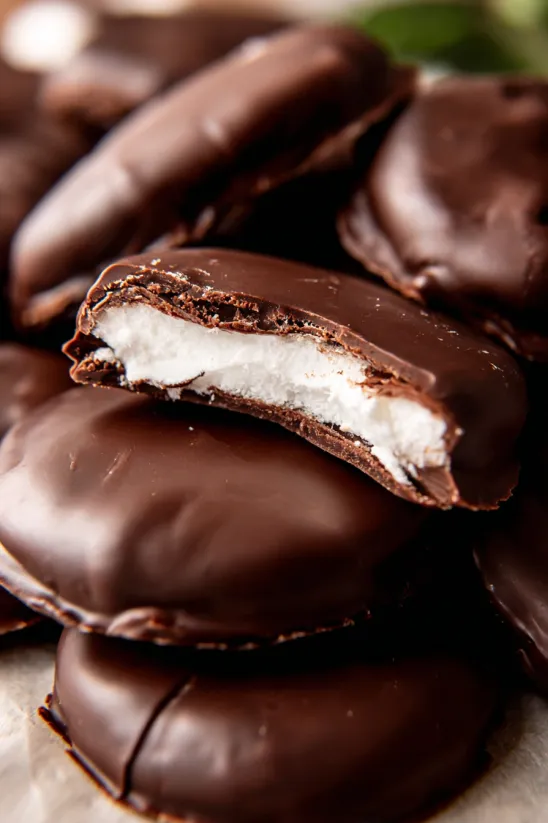 A chocolate and white peppermint patty.