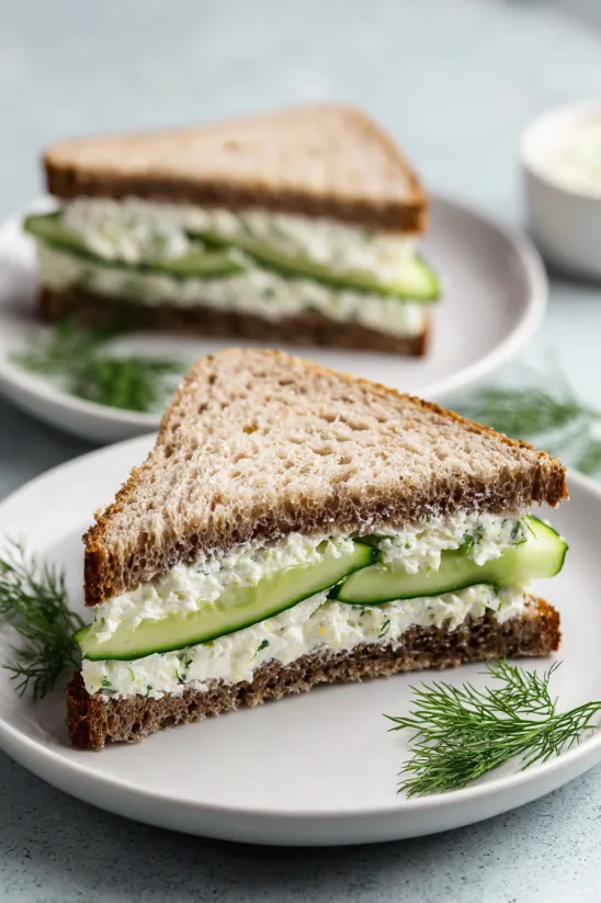 A cucumber sandwich on a plate.