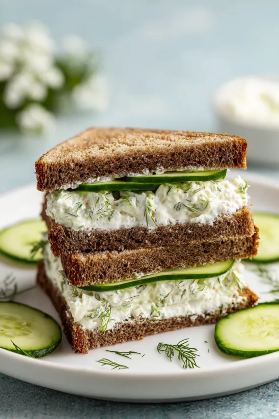A stack of cucumber sandwiches.