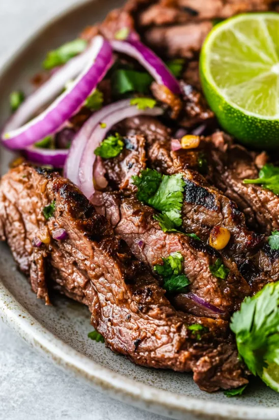 A close up of a delicious carne asada recipe.