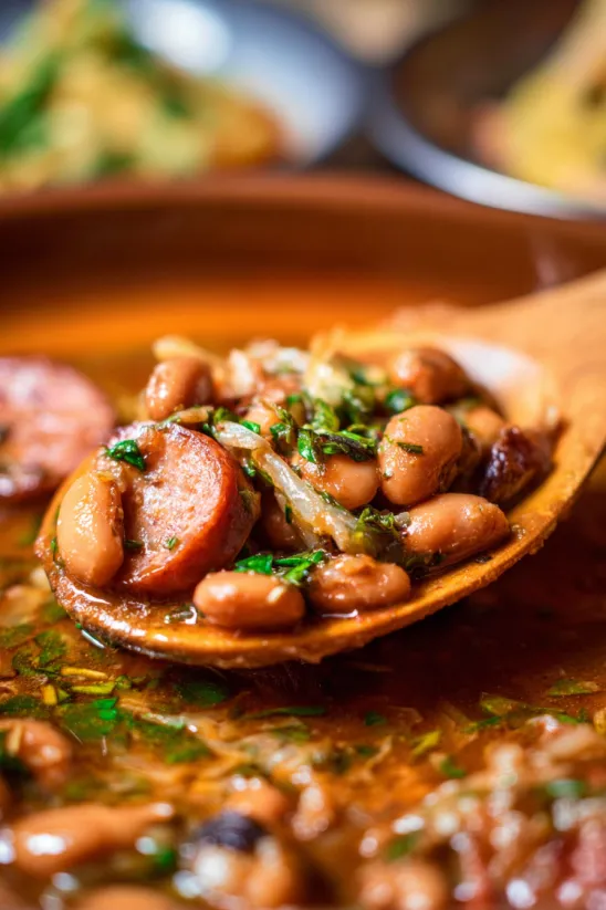 A close up of a bowl of beans.