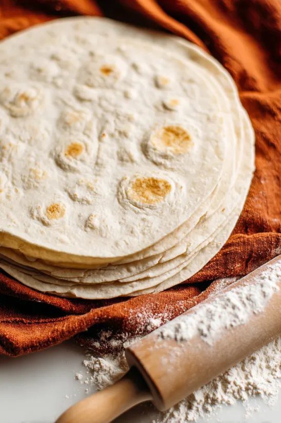 Flour tortillas on a table.