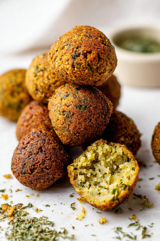 A stack of homemade falafel balls.