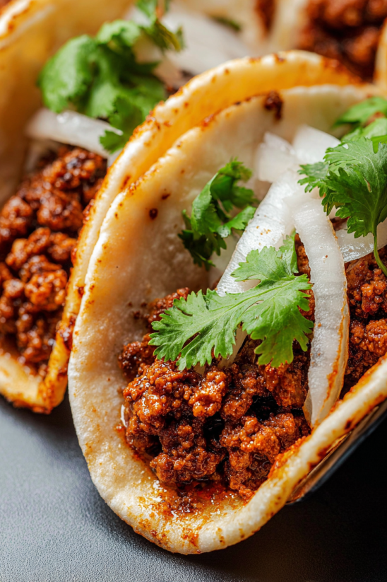 A spicy taco meat with onions and cilantro.