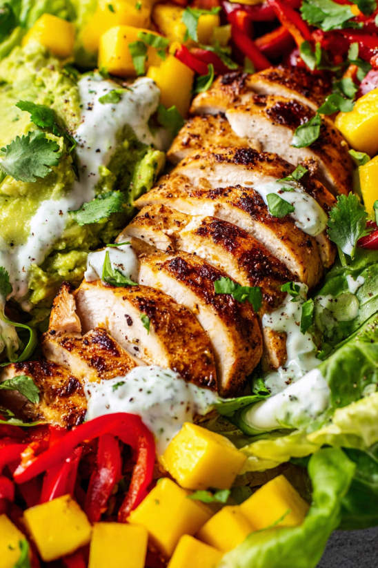 A delicious meal of air fryer chicken fajita salad.
