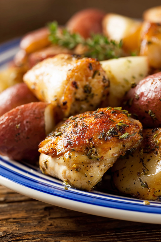 A plate of oven roasted potatoes.