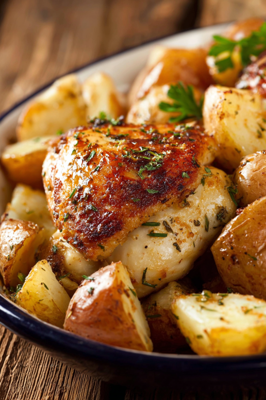 A plate of oven roasted potatoes.