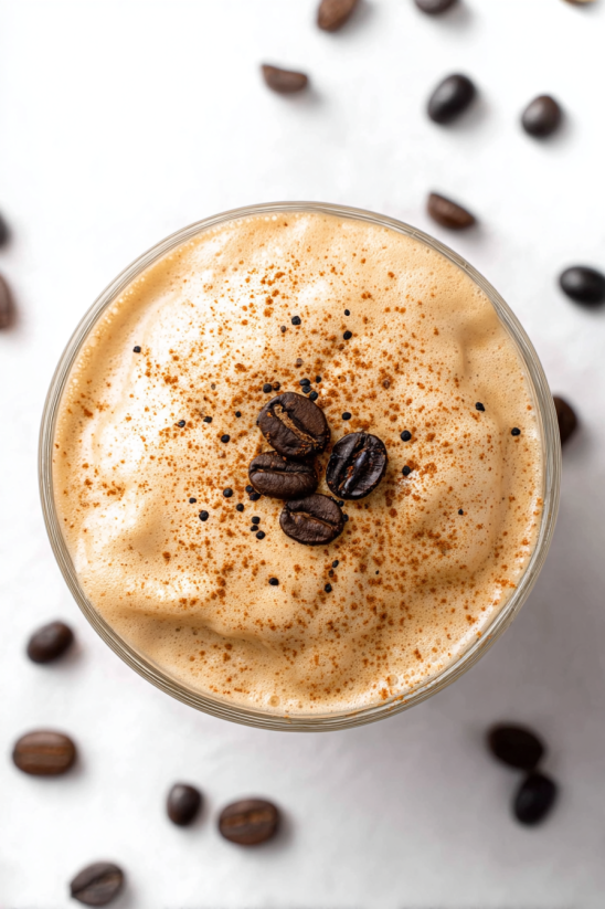 A glass of coffee with a spoon in it.