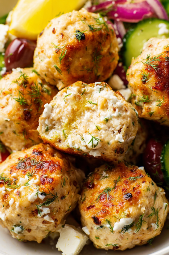 A plate of Greek chicken meatballs.