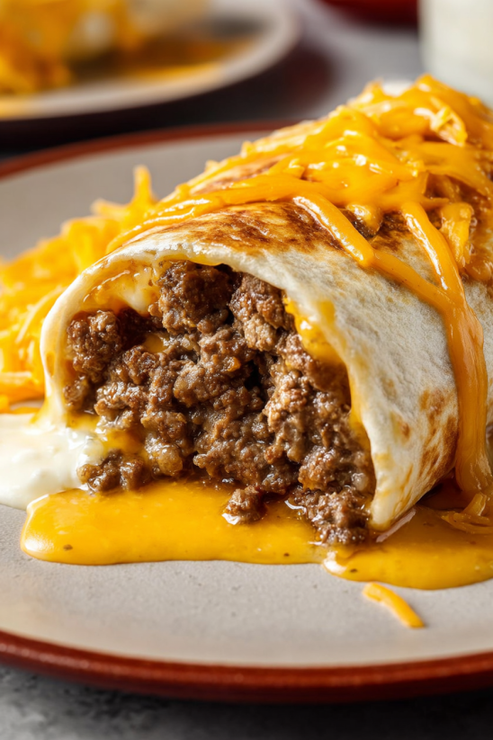 A taco bell enchirito with cheese and meat.