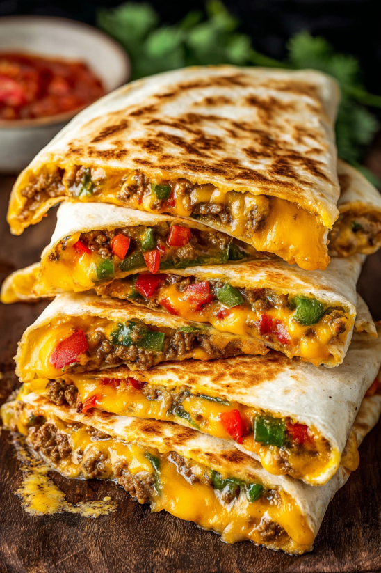 A stack of taco bell crunch wraps.