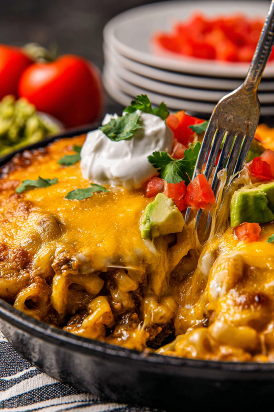 A plate of taco mac and cheese.