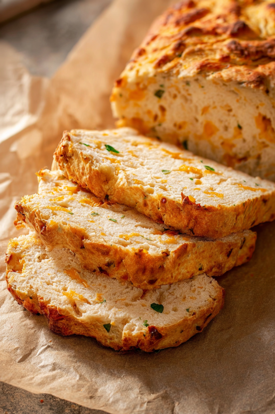 A slice of cheesy jalapeño beer bread.