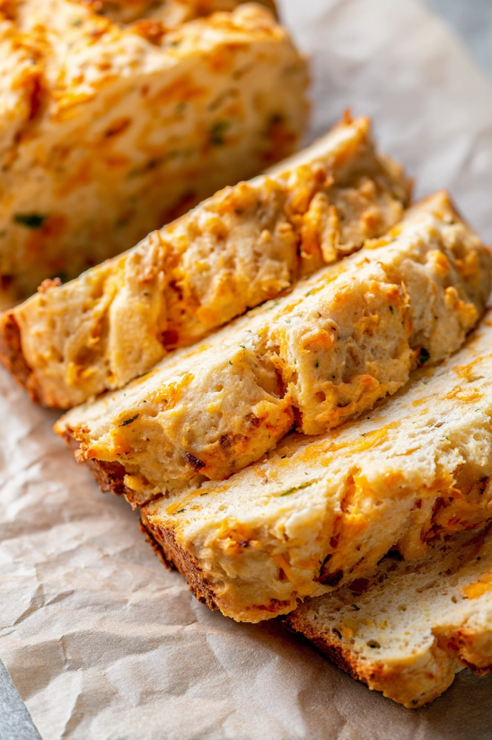 A slice of cheesy jalapeño beer bread.