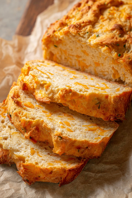 A slice of cheesy jalapeño beer bread.