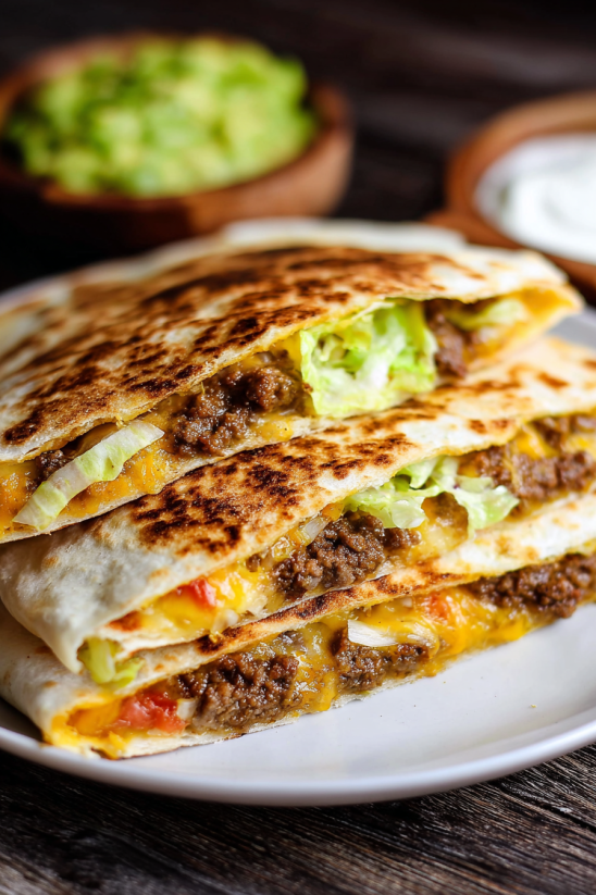 A Crunchwrap Supreme is stacked on a plate.