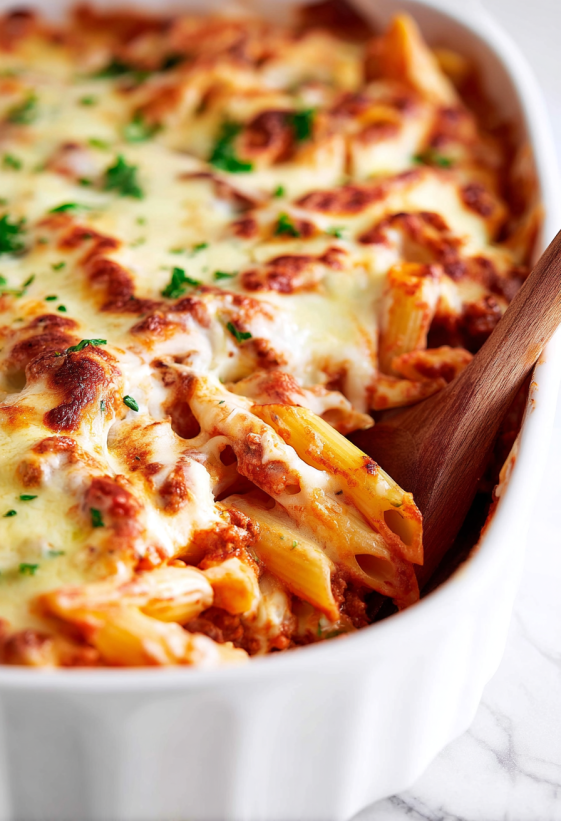 A dish of red and white pasta.