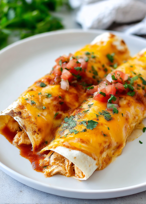 Two Ranch Chicken Enchiladas with tomatoes and cheese.