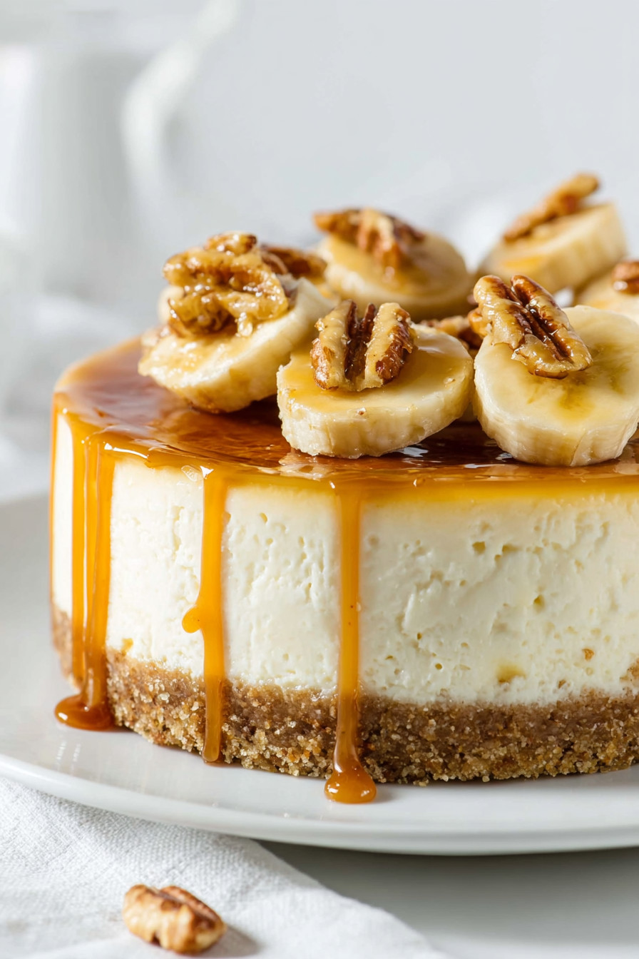 A slice of bananas foster cheesecake.