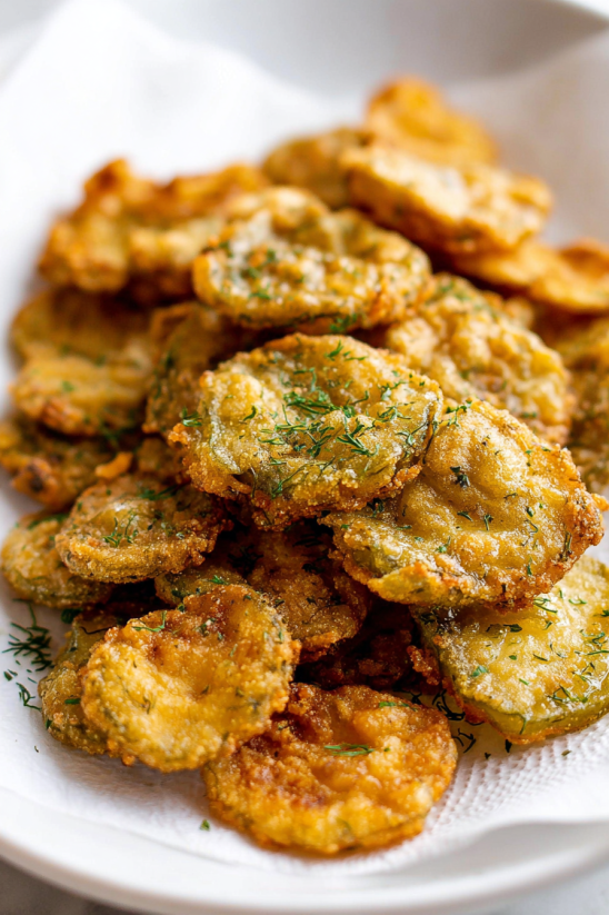 Fried pickles on a plate.