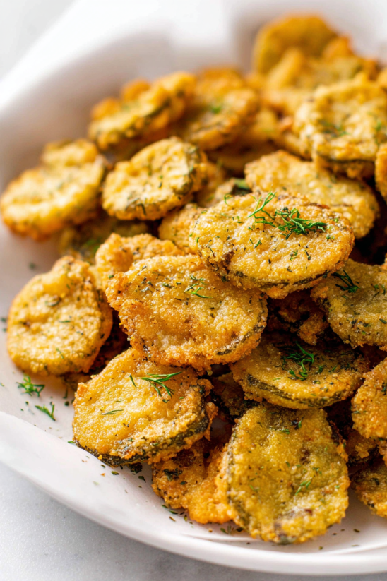 Fried pickles on a plate.