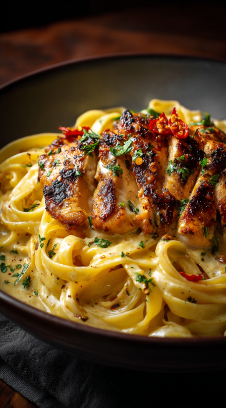 A plate of Cajun chicken with mozzarella sauce.