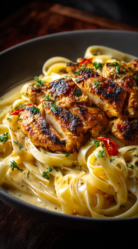 A plate of Cajun Chicken with Mozzarella Sauce.