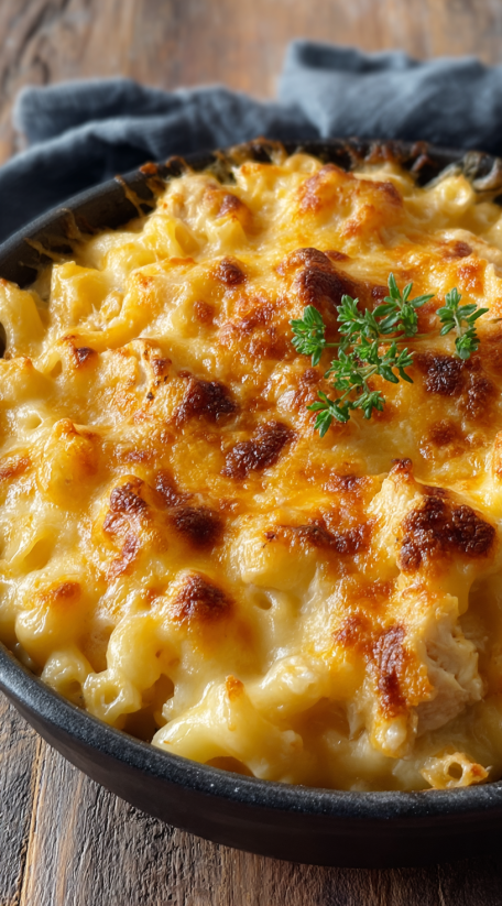 A close up of a bowl of mac and cheese.