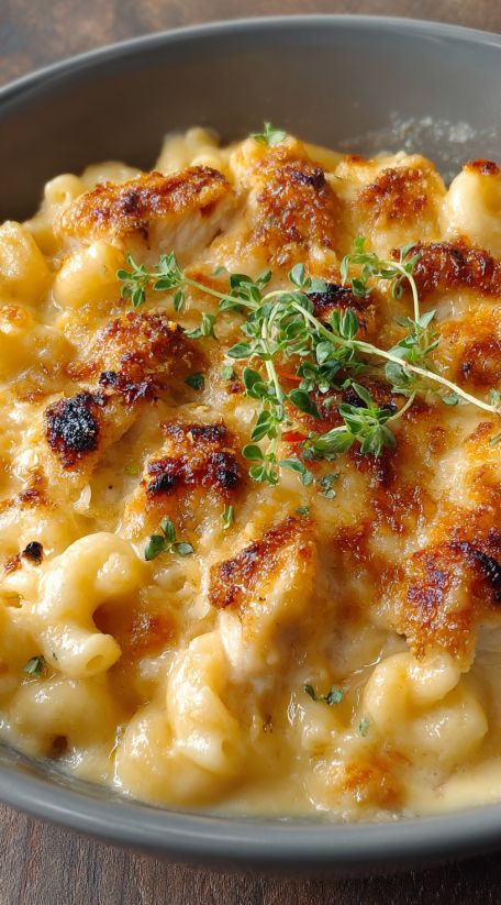 A close up of a delicious mac and cheese dish.