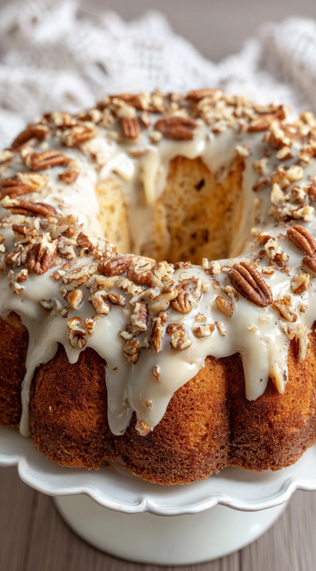 A slice of pecan pound cake.