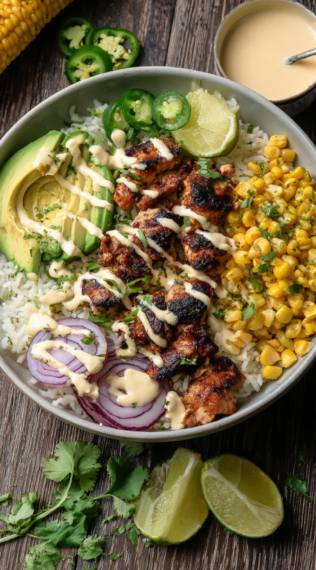 A bowl of Mexican street corn chicken.