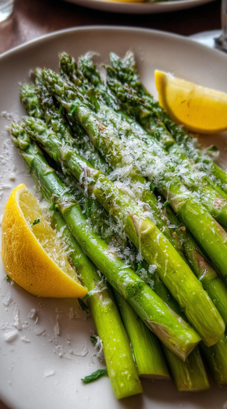 Green asparagus salad with lemon and garlic.