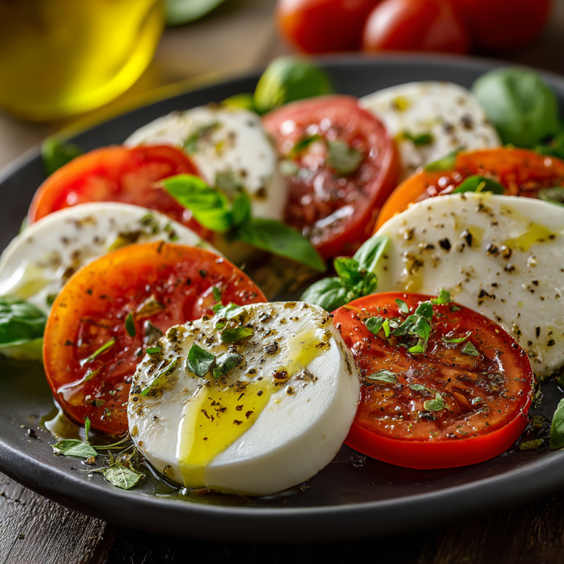 Caprese salad with tomatoes and cheese.