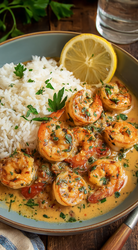 Shrimp with spicy vodka sauce.